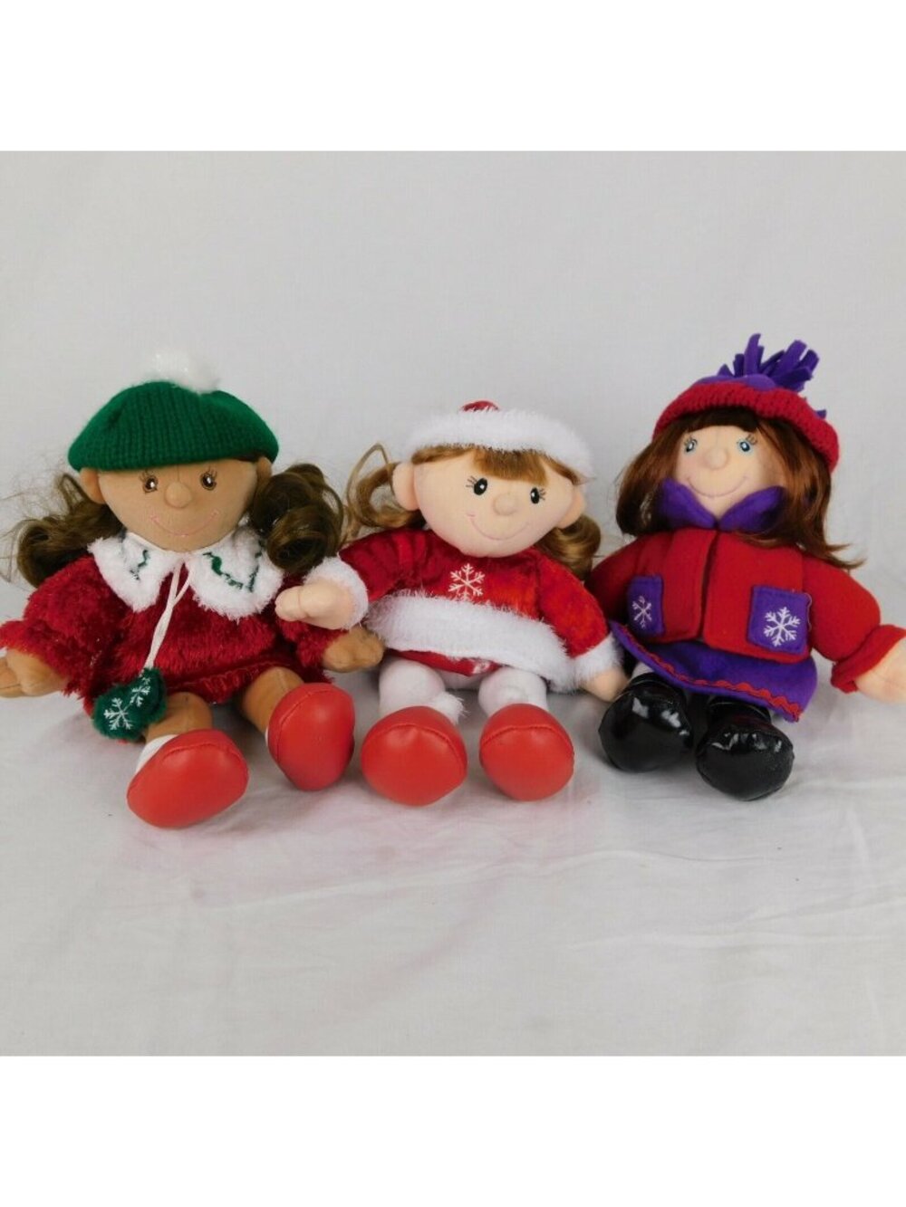 Christmas Holiday Snowflake Plush Dolls Winter Commonwealth Set of 3 Vtg 2001